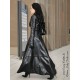Leather coat, wide 4-012 black