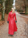 Leather coat, wide 4-012 red