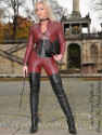 Leather catsuit, short Zipper 4-019K burgundy