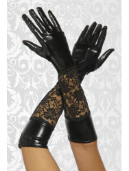 Wetlook-Handschuh mit Spitze 12446 Schwarz