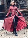 Leather coat, wide 4-012 dark red