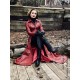 Leather coat, wide 4-012 dark red