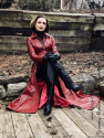 Leather coat, wide 4-012 dark red