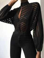 Top mesh striped black