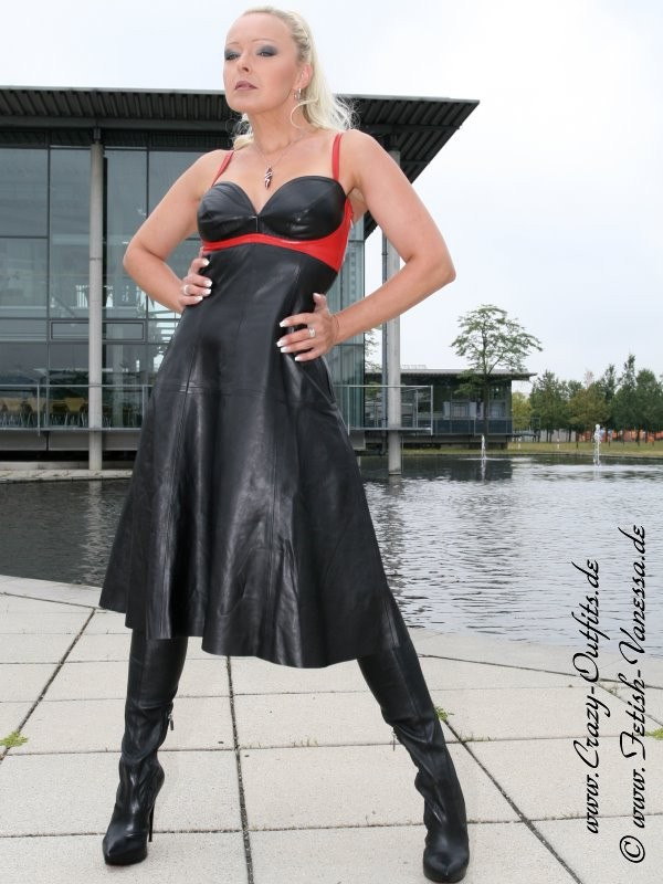 Leather dress DS-128 black/red